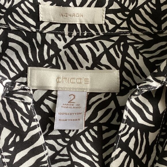 Chico's No Iron 100% Cotton Button-Up Top Sz 2 L/12 Black & White 142P - Picture 6 of 7